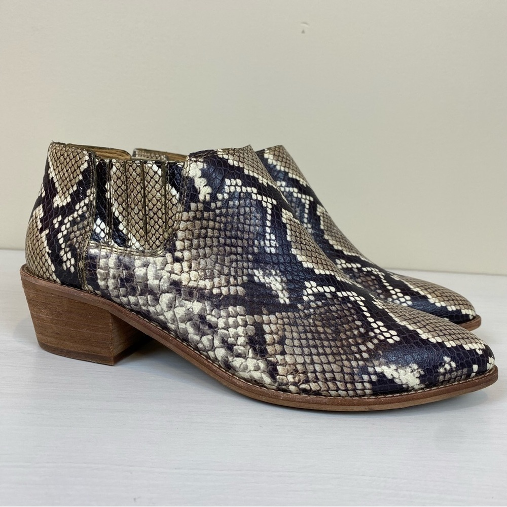 Madewell Sonia Low Chelsea Ankle Boots‎ Snake Embossed Size 9 Heather Natural
